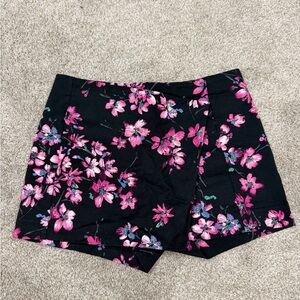 Express Black Floral Women’s Skort Shorts with Pink Flower Print